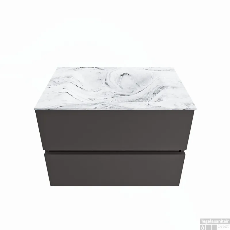 MONDIAZ VICA-DLUX 70cm badmeubel onderkast Dark grey 2 lades. Inbouw wastafel CLOUD midden 1 kraangat, kleur Glace. Beperkte Voorraad