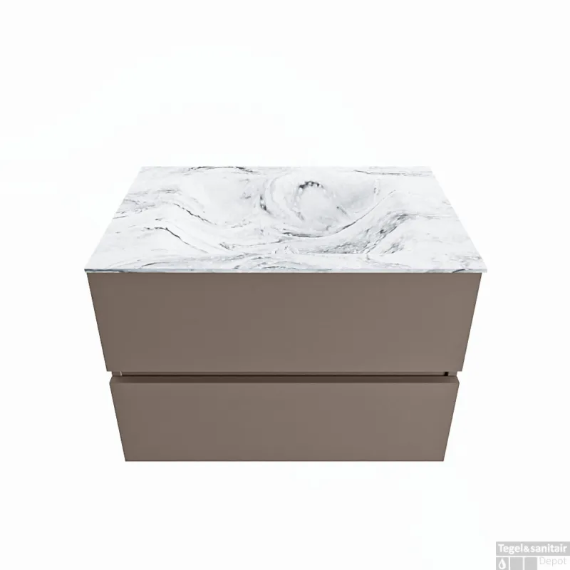 MONDIAZ VICA-DLUX 70cm badmeubel onderkast Smoke 2 lades. Inbouw wastafel CLOUD midden zonder kraangat, kleur Glace. Aanbieding