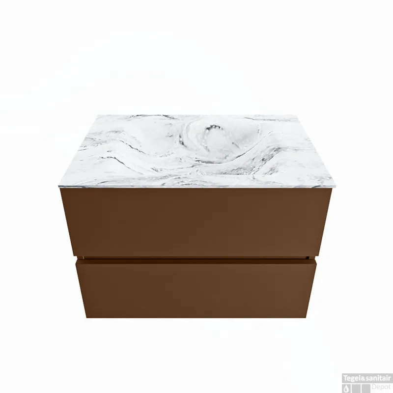 MONDIAZ VICA-DLUX 70cm badmeubel onderkast Rust 2 lades. Inbouw wastafel CLOUD midden 1 kraangat, kleur Glace. Gecertificeerd