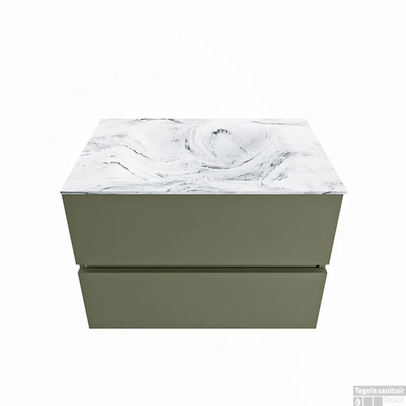 MONDIAZ VICA-DLUX 70cm badmeubel onderkast Army 2 lades. Inbouw wastafel CLOUD midden 1 kraangat, kleur Glace. Gratis Retour