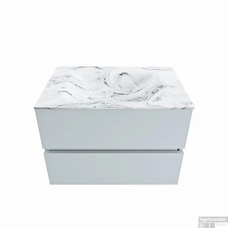 MONDIAZ VICA-DLUX 70cm badmeubel onderkast Clay 2 lades. Inbouw wastafel CLOUD midden 1 kraangat, kleur Glace. Seizoensaanbieding