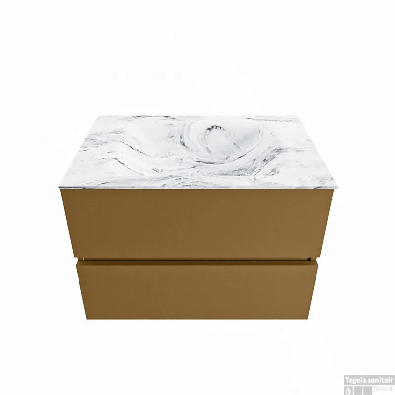 Populair MONDIAZ VICA-DLUX 70cm badmeubel onderkast Oro 2 lades. Inbouw wastafel CLOUD midden zonder kraangat, kleur Glace.
