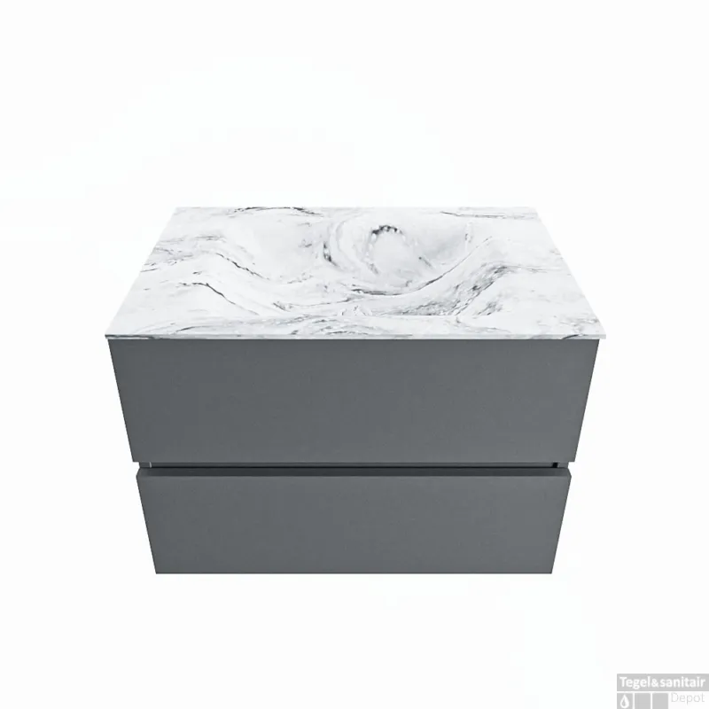 MONDIAZ VICA-DLUX 70cm badmeubel onderkast Plata 2 lades. Inbouw wastafel CLOUD midden zonder kraangat, kleur Glace. Aanbieding