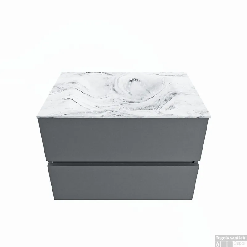 MONDIAZ VICA-DLUX 70cm badmeubel onderkast Plata 2 lades. Inbouw wastafel CLOUD midden 1 kraangat, kleur Glace. Snelle Levering