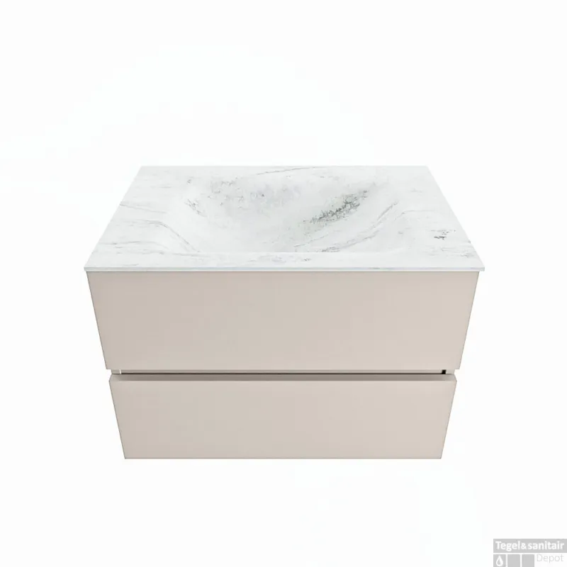MONDIAZ VICA-DLUX 70cm badmeubel onderkast Linen 2 lades. Inbouw wastafel CLOUD midden zonder kraangat, kleur Opalo. Goedkoop