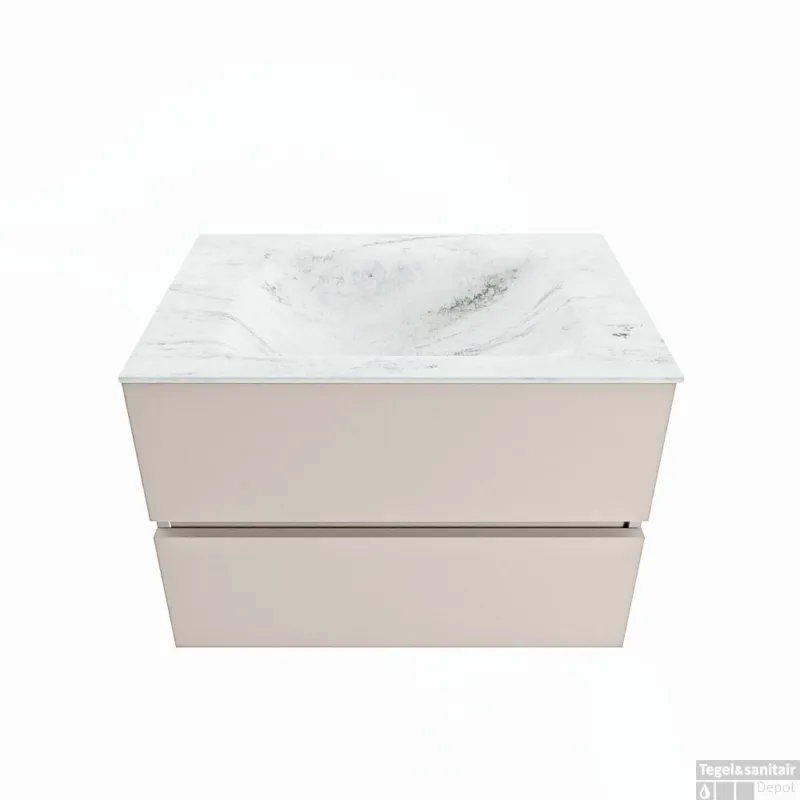 MONDIAZ VICA-DLUX 70cm badmeubel onderkast Linen 2 lades. Inbouw wastafel CLOUD midden 1 kraangat, kleur Opalo. Direct Verzonden