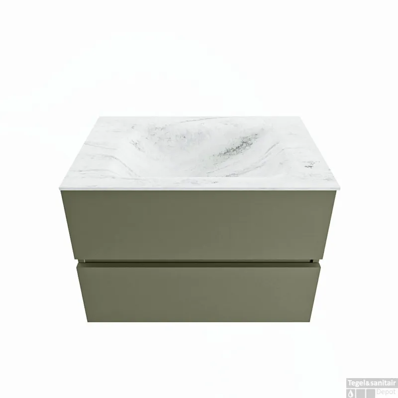 Weekendaanbieding MONDIAZ VICA-DLUX 70cm badmeubel onderkast Army 2 lades. Inbouw wastafel CLOUD midden zonder kraangat, kleur Opalo.