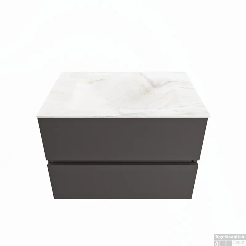 MONDIAZ VICA-DLUX 70cm badmeubel onderkast Dark grey 2 lades. Inbouw wastafel CLOUD midden 1 kraangat, kleur Ostra. Superprijs