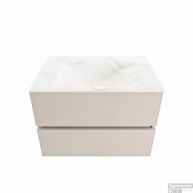 MONDIAZ VICA-DLUX 70cm badmeubel onderkast Linen 2 lades. Inbouw wastafel CLOUD midden 1 kraangat, kleur Ostra. Beperkte Voorraad
