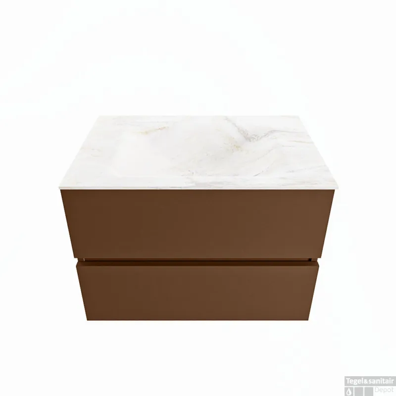 Weekendaanbieding MONDIAZ VICA-DLUX 70cm badmeubel onderkast Rust 2 lades. Inbouw wastafel CLOUD midden 1 kraangat, kleur Ostra.