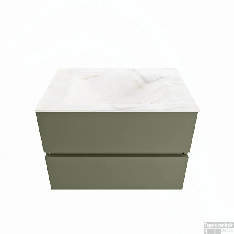 MONDIAZ VICA-DLUX 70cm badmeubel onderkast Army 2 lades. Inbouw wastafel CLOUD midden 1 kraangat, kleur Ostra. Snelle Levering