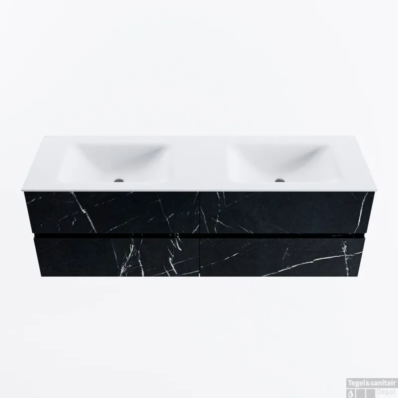 MONDIAZ VICA 150cm badmeubel onderkast Marquina 4 lades. Wastafel CLOUD dubbel 2 kraangaten, kleur Talc. Voordeelprijs