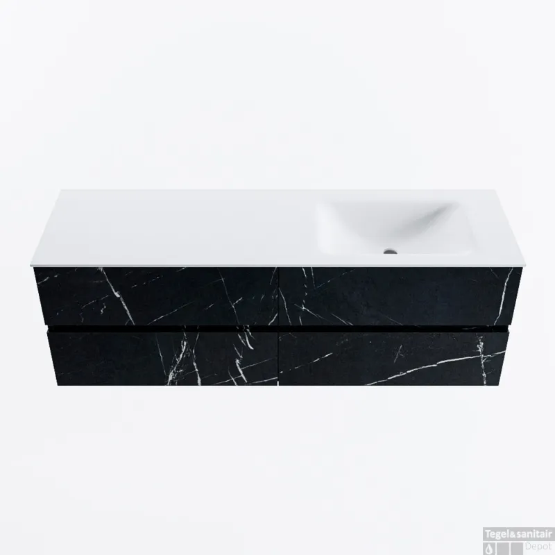MONDIAZ VICA 150cm badmeubel onderkast Marquina 4 lades. Wastafel CLOUD rechts zonder kraangat, kleur Talc. Meest Verkocht