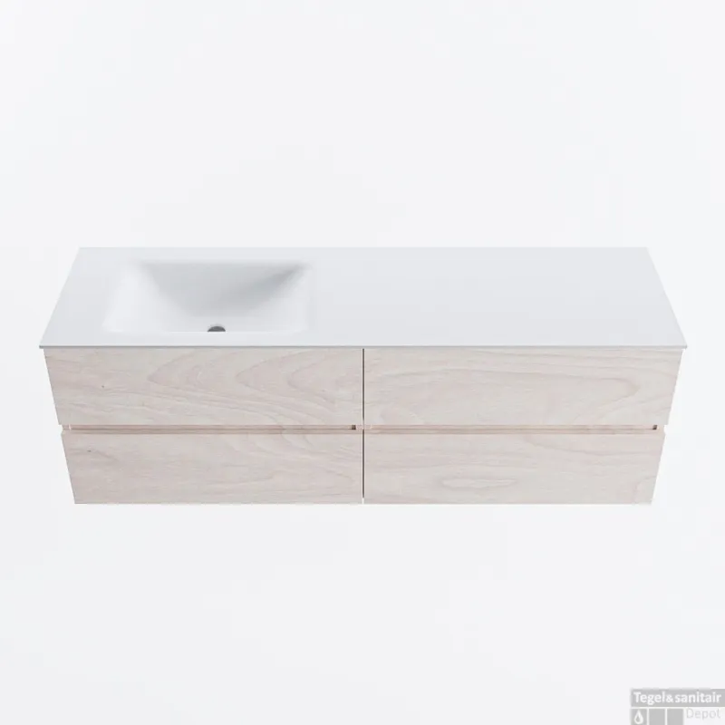 MONDIAZ VICA 150cm badmeubel onderkast Underlayment 4 lades. Wastafel CLOUD links zonder kraangat, kleur Talc. Hete Deal