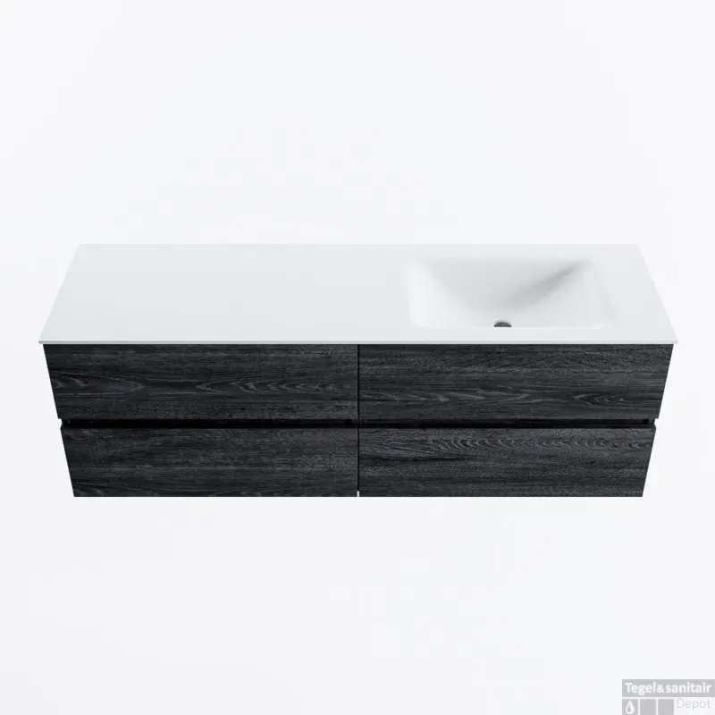 MONDIAZ VICA 150cm badmeubel onderkast Antracite 4 lades. Wastafel CLOUD rechts 1 kraangat, kleur Talc. Exclusieve Aanbieding