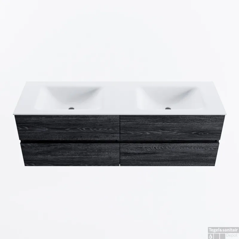 Shop Nu MONDIAZ VICA 150cm badmeubel onderkast Antracite 4 lades. Wastafel CLOUD dubbel 2 kraangaten, kleur Talc.