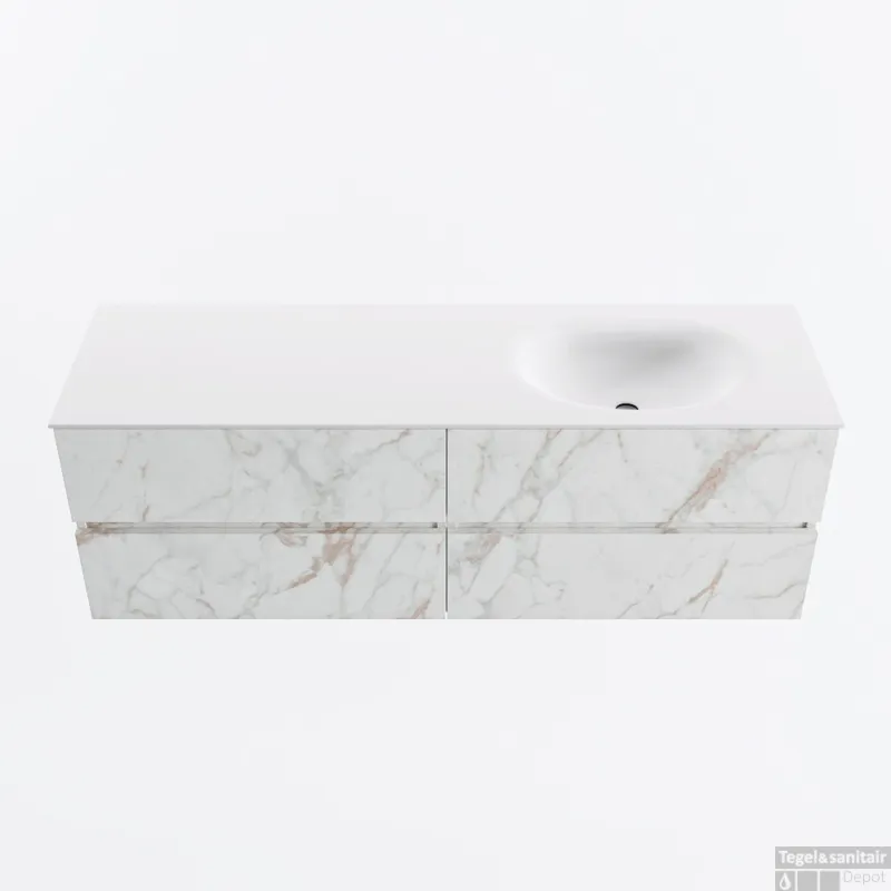 Nieuw MONDIAZ VICA 150cm badmeubel onderkast Carrara 4 lades. Wastafel MOON rechts zonder kraangat, kleur Talc.