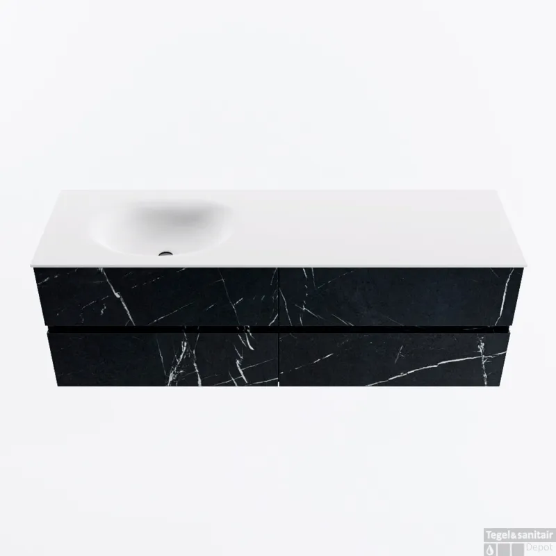 MONDIAZ VICA 150cm badmeubel onderkast Marquina 4 lades. Wastafel MOON links 1 kraangat, kleur Talc. Direct Verzonden