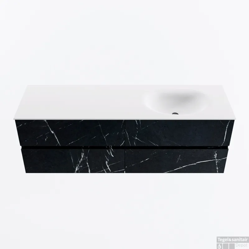 Voordeelprijs MONDIAZ VICA 150cm badmeubel onderkast Marquina 4 lades. Wastafel MOON rechts zonder kraangat, kleur Talc.
