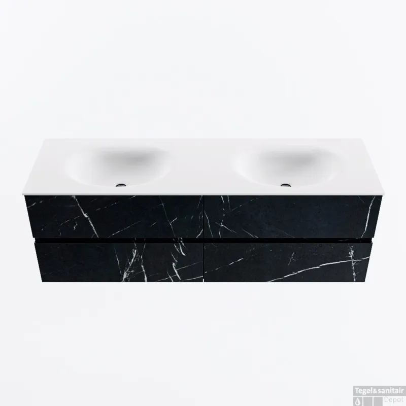 MONDIAZ VICA 150cm badmeubel onderkast Marquina 4 lades. Wastafel MOON dubbel zonder kraangat, kleur Talc. Uitverkoop