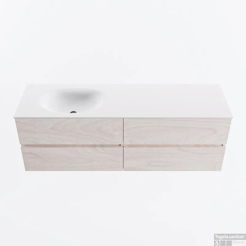 Beperkte Voorraad MONDIAZ VICA 150cm badmeubel onderkast Underlayment 4 lades. Wastafel MOON links 1 kraangat, kleur Talc.
