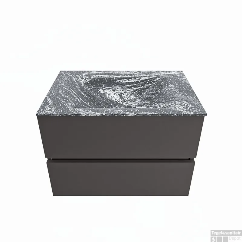 MONDIAZ VICA-DLUX 70cm badmeubel onderkast Dark grey 2 lades. Inbouw wastafel CLOUD midden zonder kraangat, kleur Lava. Beperkt Aanbod