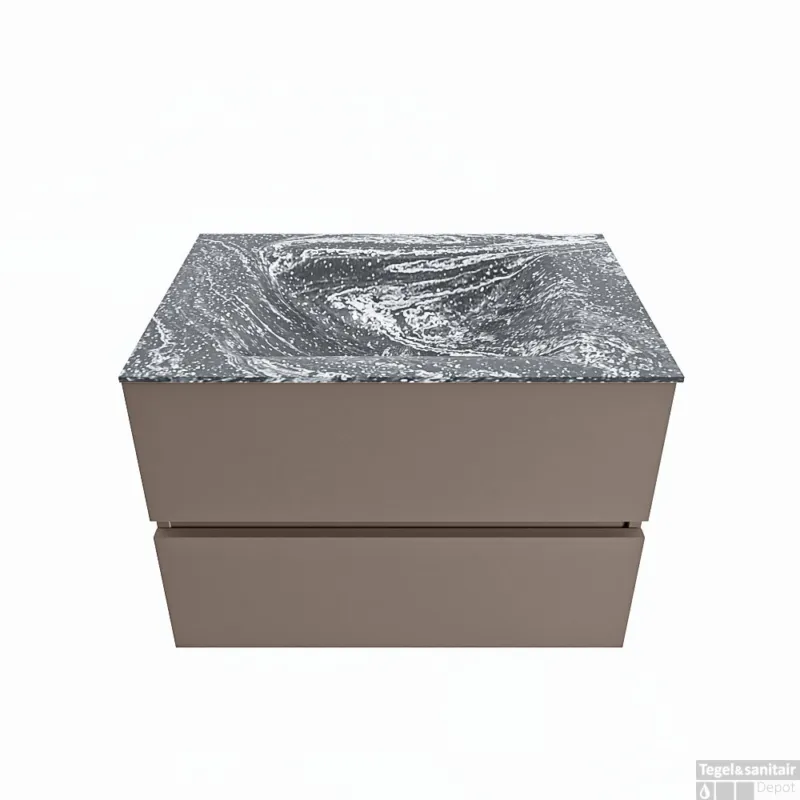 MONDIAZ VICA-DLUX 70cm badmeubel onderkast Smoke 2 lades. Inbouw wastafel CLOUD midden 1 kraangat, kleur Lava. Beste Prijs