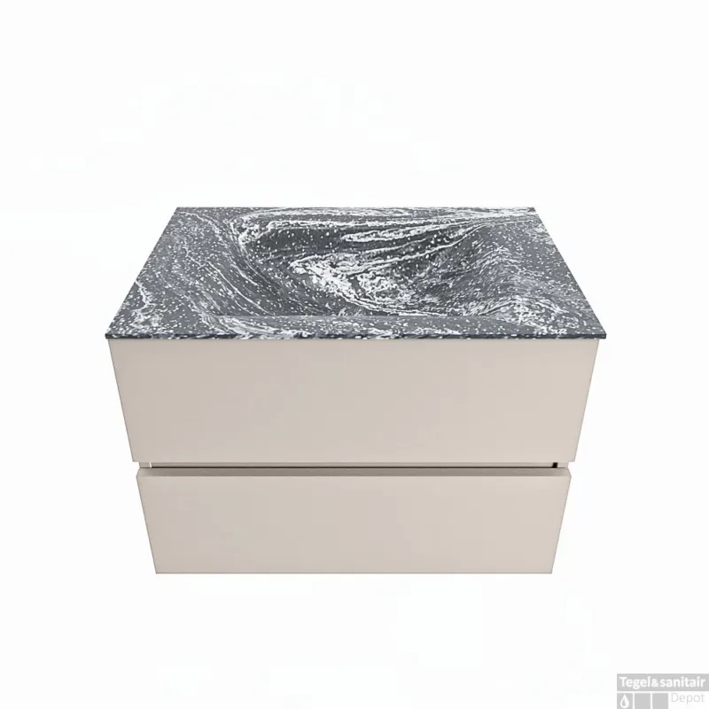MONDIAZ VICA-DLUX 70cm badmeubel onderkast Linen 2 lades. Inbouw wastafel CLOUD midden zonder kraangat, kleur Lava. Beperkt Aanbod
