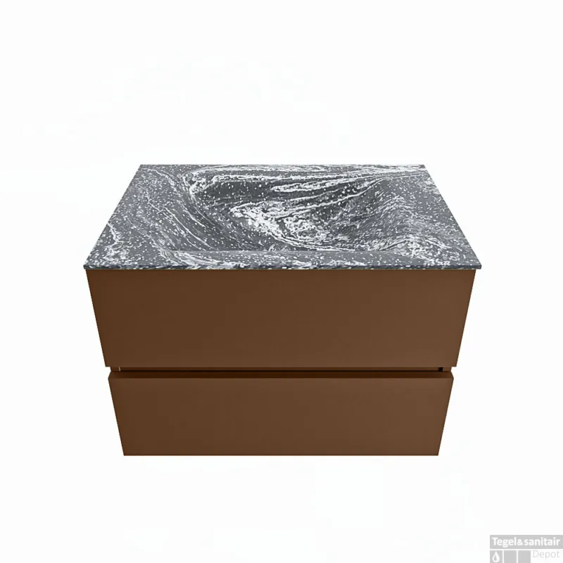 Weekendaanbieding MONDIAZ VICA-DLUX 70cm badmeubel onderkast Rust 2 lades. Inbouw wastafel CLOUD midden zonder kraangat, kleur Lava.