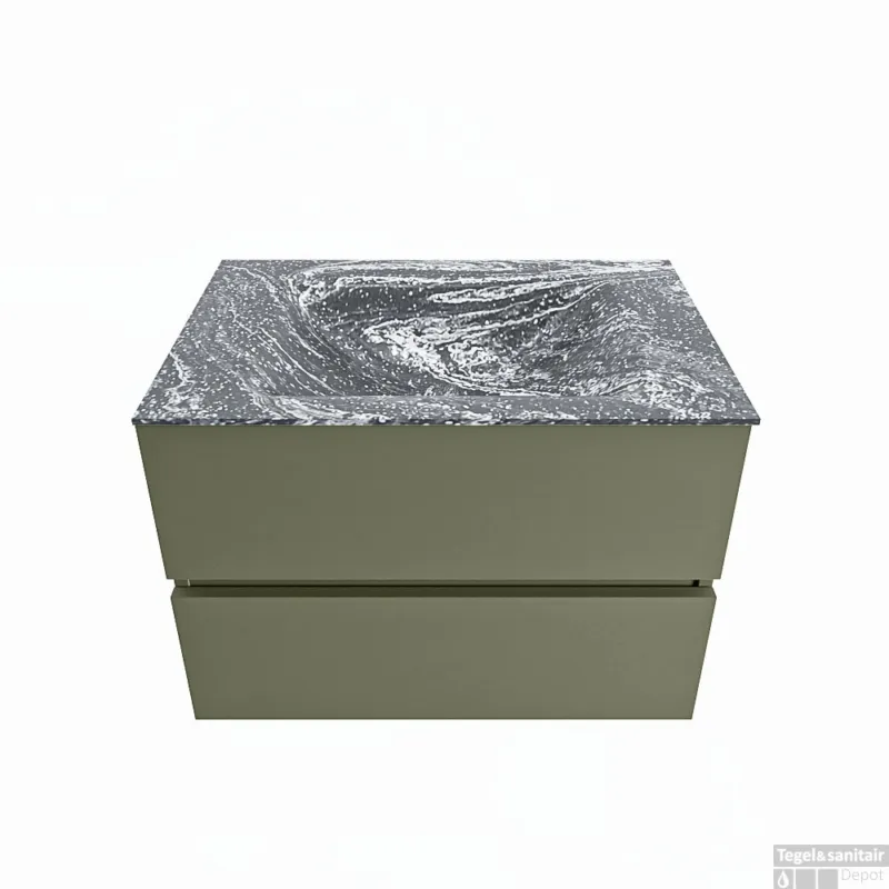 MONDIAZ VICA-DLUX 70cm badmeubel onderkast Army 2 lades. Inbouw wastafel CLOUD midden zonder kraangat, kleur Lava. Bestseller