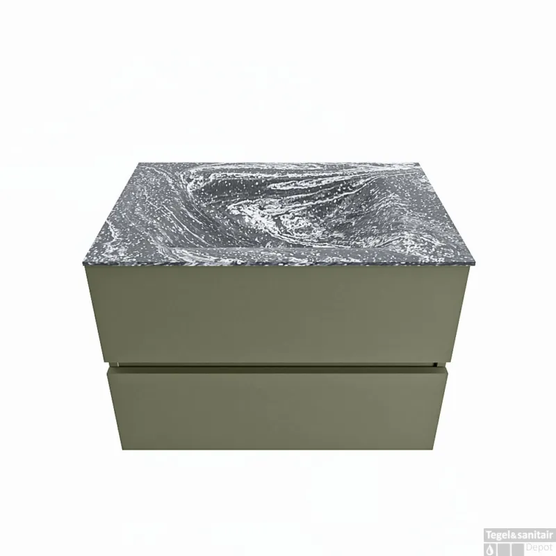 MONDIAZ VICA-DLUX 70cm badmeubel onderkast Army 2 lades. Inbouw wastafel CLOUD midden 1 kraangat, kleur Lava. Koopje