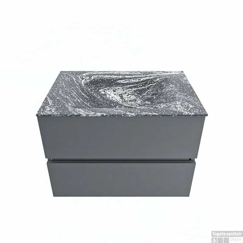 MONDIAZ VICA-DLUX 70cm badmeubel onderkast Plata 2 lades. Inbouw wastafel CLOUD midden 1 kraangat, kleur Lava. Populair