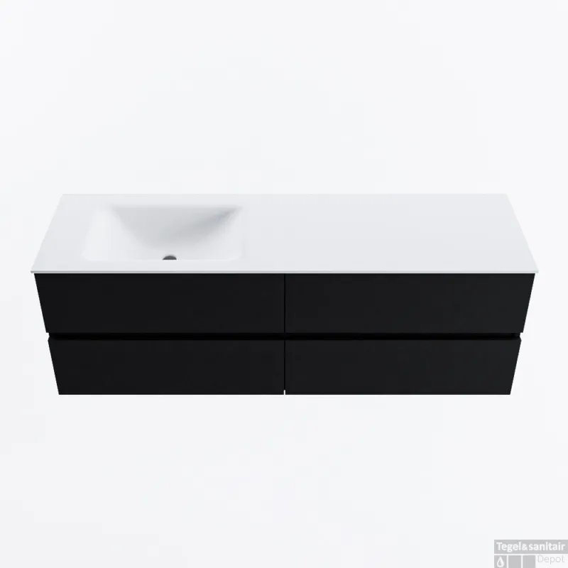 Korting MONDIAZ VICA 150cm badmeubel onderkast Urban 4 lades. Wastafel CLOUD links 1 kraangat, kleur Talc.