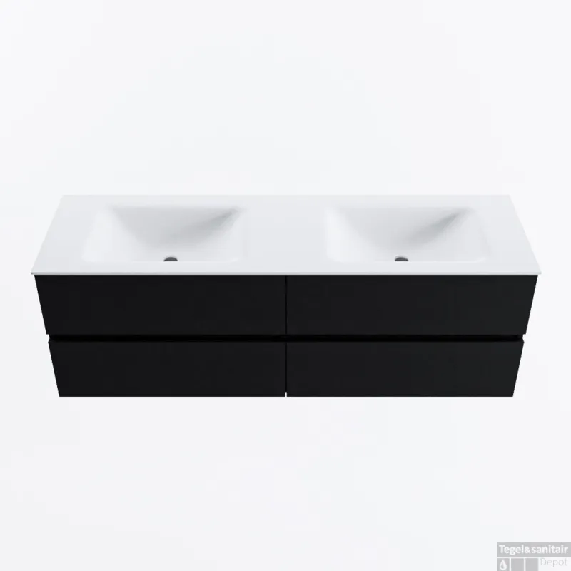 MONDIAZ VICA 150cm badmeubel onderkast Urban 4 lades. Wastafel CLOUD dubbel 2 kraangaten, kleur Talc. Koop Online