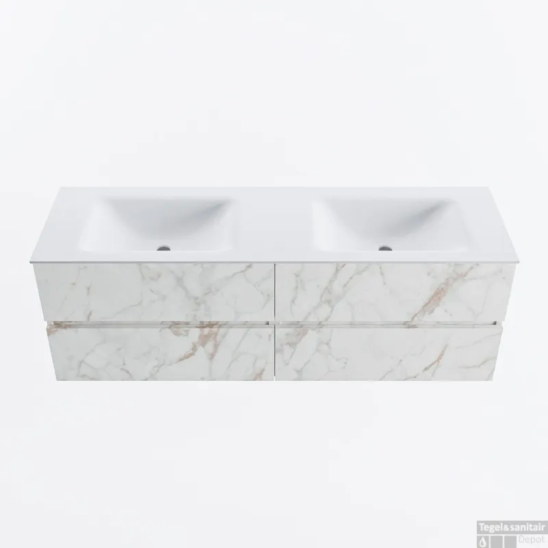 MONDIAZ VICA 150cm badmeubel onderkast Carrara 4 lades. Wastafel CLOUD dubbel 2 kraangaten, kleur Talc. Dagaanbieding
