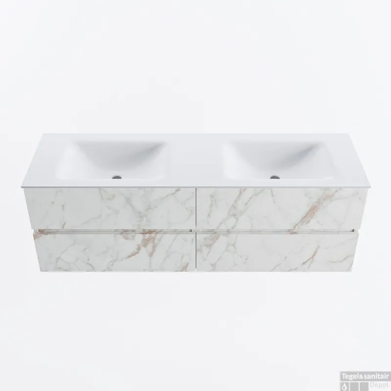 Direct Beschikbaar MONDIAZ VICA 150cm badmeubel onderkast Carrara 4 lades. Wastafel CLOUD dubbel zonder kraangat, kleur Talc.