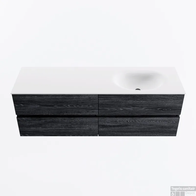 MONDIAZ VICA 150cm badmeubel onderkast Antracite 4 lades. Wastafel MOON rechts 1 kraangat, kleur Talc. Speciale Aanbieding