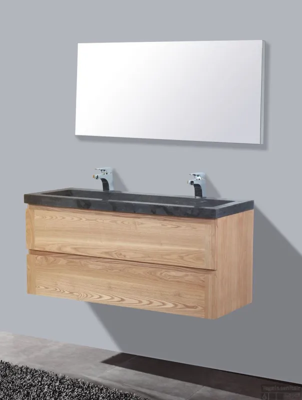 Badkamermeubelset Sanilux Wood Stone 120x47x50 cm Massief Eikenhout Finale Uitverkoop