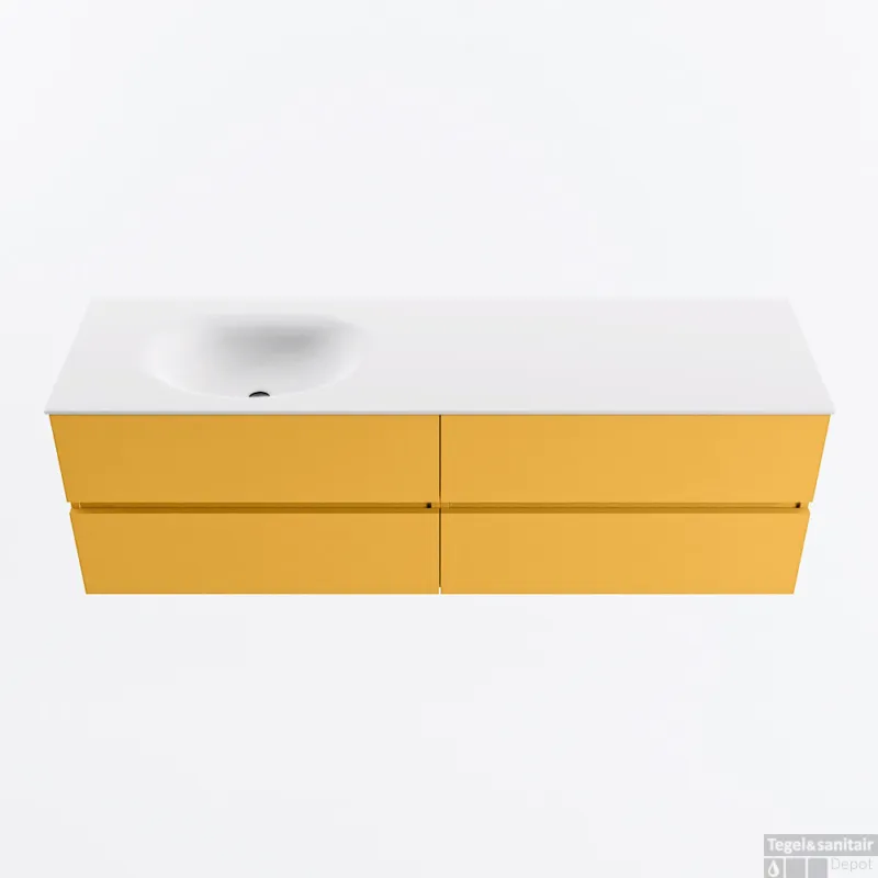 MONDIAZ VICA 160cm badmeubel onderkast Ocher 4 lades. Wastafel MOON links zonder kraangat, kleur Talc. Speciale Aanbieding