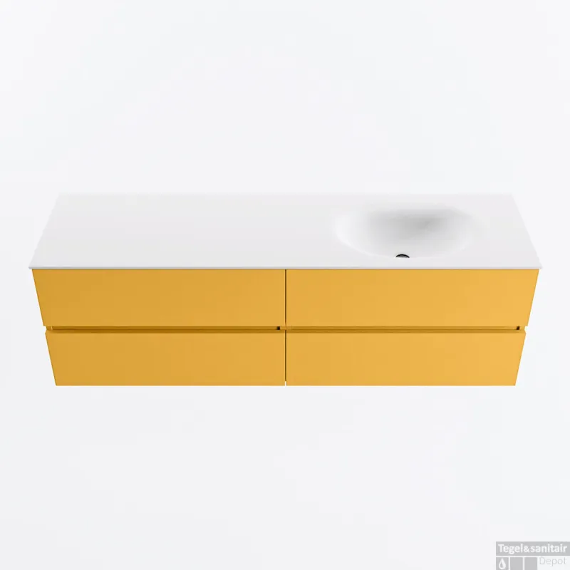 Weekendaanbieding MONDIAZ VICA 160cm badmeubel onderkast Ocher 4 lades. Wastafel MOON rechts zonder kraangat, kleur Talc.