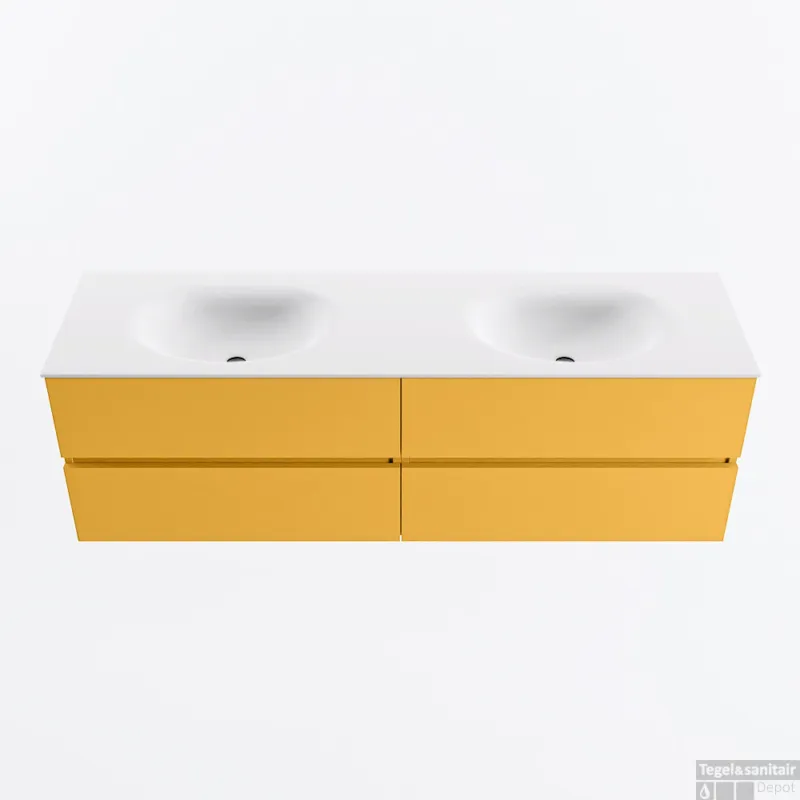 MONDIAZ VICA 160cm badmeubel onderkast Ocher 4 lades. Wastafel MOON dubbel zonder kraangat, kleur Talc. Fabrieksprijs