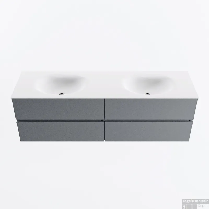 MONDIAZ VICA 160cm badmeubel onderkast Plata 4 lades. Wastafel MOON dubbel zonder kraangat, kleur Talc. Direct Beschikbaar