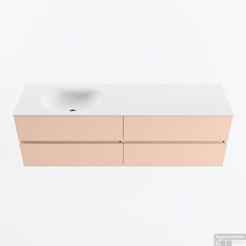 MONDIAZ VICA 160cm badmeubel onderkast Rosee 4 lades. Wastafel MOON links 1 kraangat, kleur Talc. Bestseller