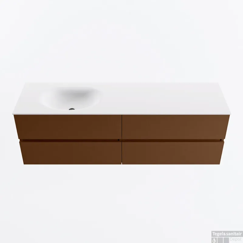 MONDIAZ VICA 160cm badmeubel onderkast Rust 4 lades. Wastafel MOON links 1 kraangat, kleur Talc. Direct Verzonden