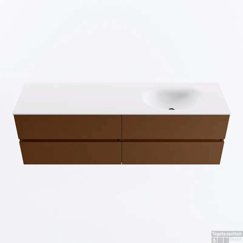 MONDIAZ VICA 160cm badmeubel onderkast Rust 4 lades. Wastafel MOON rechts 1 kraangat, kleur Talc. Shop Nu