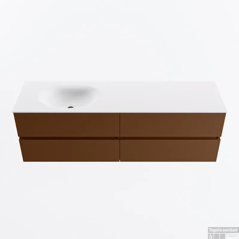 MONDIAZ VICA 160cm badmeubel onderkast Rust 4 lades. Wastafel MOON links zonder kraangat, kleur Talc. Merkproduct