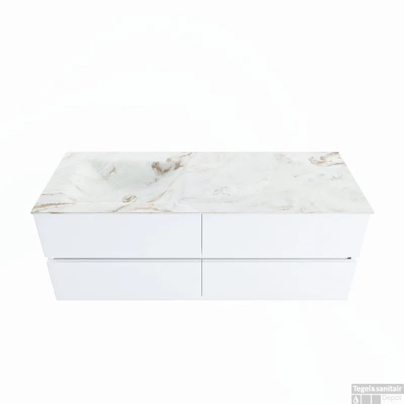 MONDIAZ VICA-DLUX 130cm badmeubel onderkast Talc 4 lades. Inbouw wastafel CLOUD links 1 kraangat, kleur Frappe. Weekendaanbieding