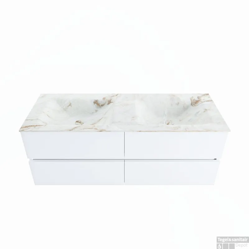 MONDIAZ VICA-DLUX 130cm badmeubel onderkast Talc 4 lades. Inbouw wastafel CLOUD dubbel 2 kraangaten, kleur Frappe. Fabrieksprijs