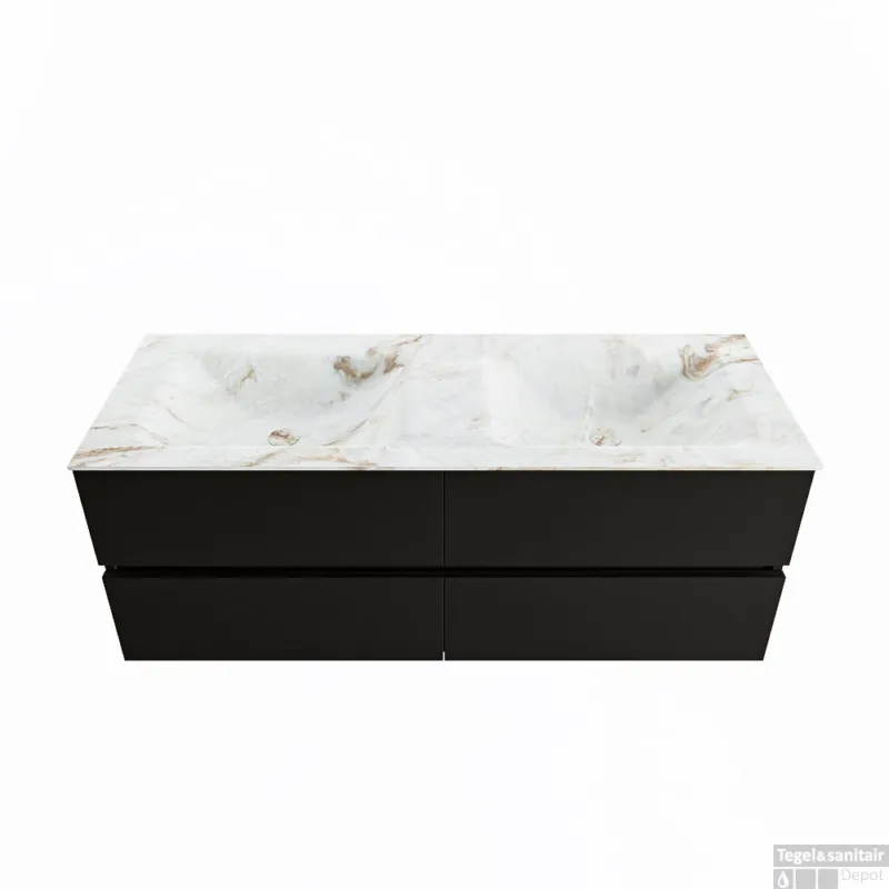 MONDIAZ VICA-DLUX 130cm badmeubel onderkast Urban 4 lades. Inbouw wastafel CLOUD dubbel zonder kraangat, kleur Frappe. Speciale Aanbieding