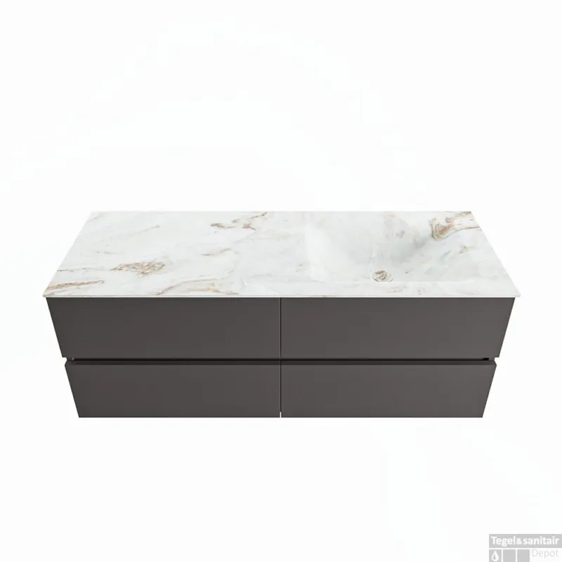 MONDIAZ VICA-DLUX 130cm badmeubel onderkast Dark grey 4 lades. Inbouw wastafel CLOUD rechts zonder kraangat, kleur Frappe. Goedkoop